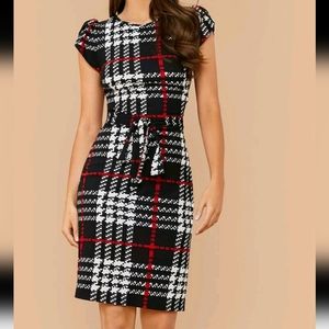 Black, White & Red Prive Plaid Belted Self Tie Mini Dress! Size XL-12